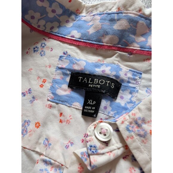 Talbots Petite Womens Floral Button-Down Shirt XLP Cream Multicolor Flowers - Picture 4 of 6